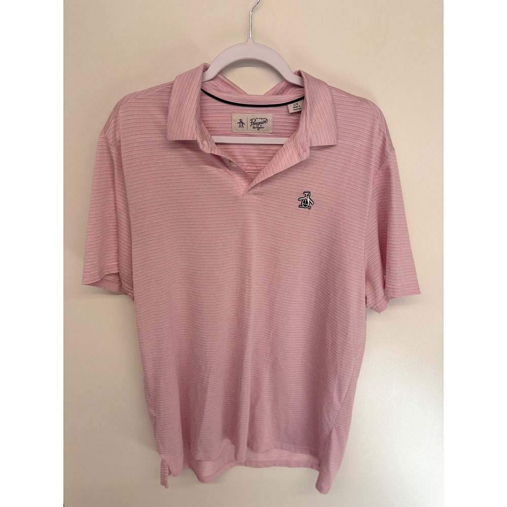 Preppy Old Money Polo Shirt Ribbed Logo Original Penguin Men L Pink